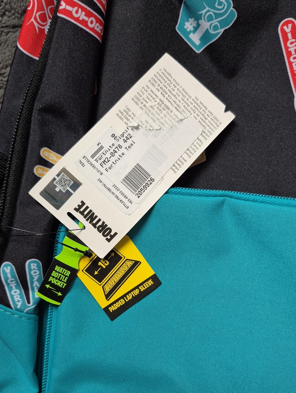 Fortnite Signify Teal Backpack W Waterbottle Pocket & Laptop Sleeve, New W Tags - Picture 4 of 15